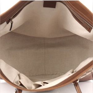 TRAVEL BAG 48 IN WHITE CANVAS AND BROWN LEATHER TRIM GOLD HARDWARE